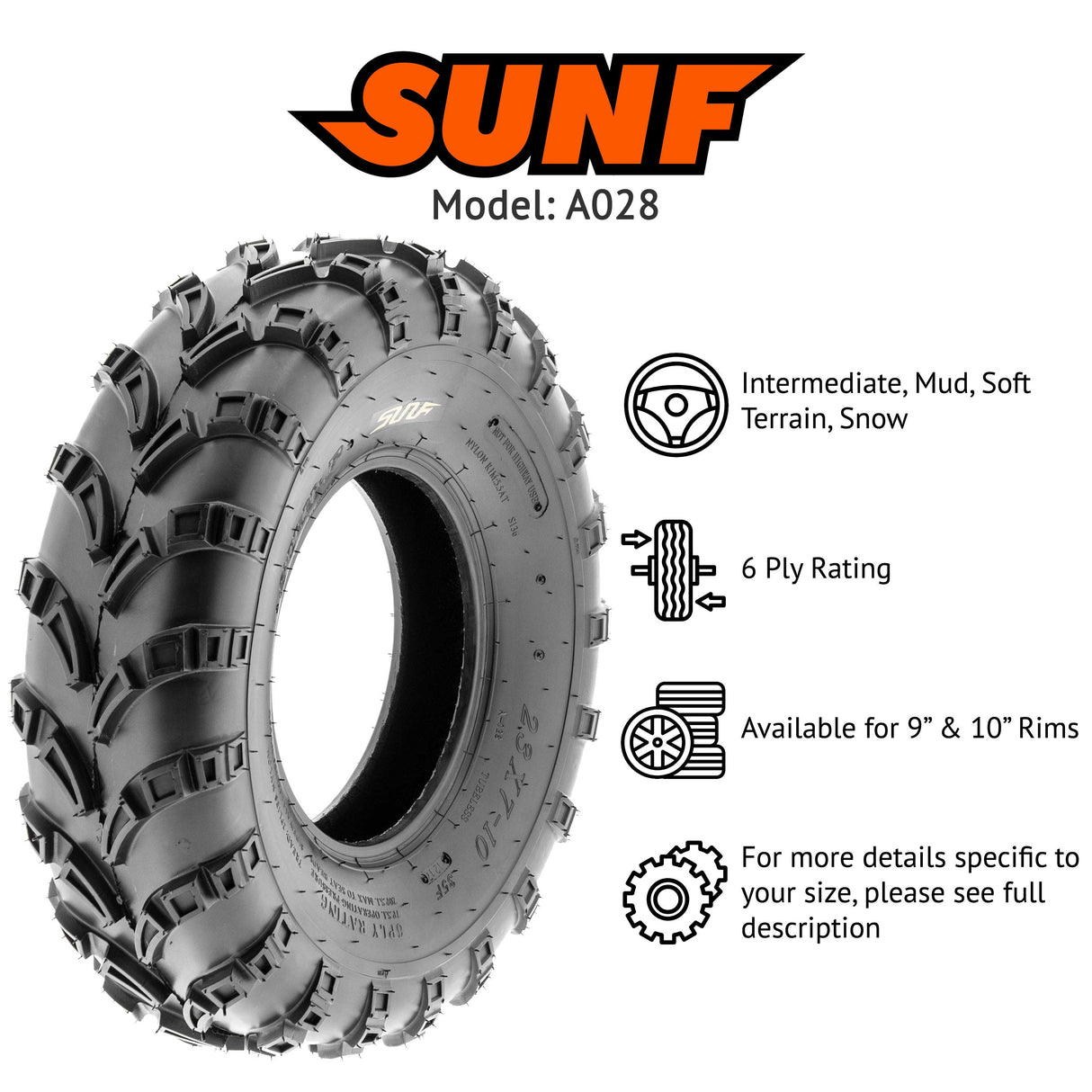 SunF ATV TIRE/UTV TIRE All Terrain 6 PR Tubeless A028-1 (set of 4) SUNF
