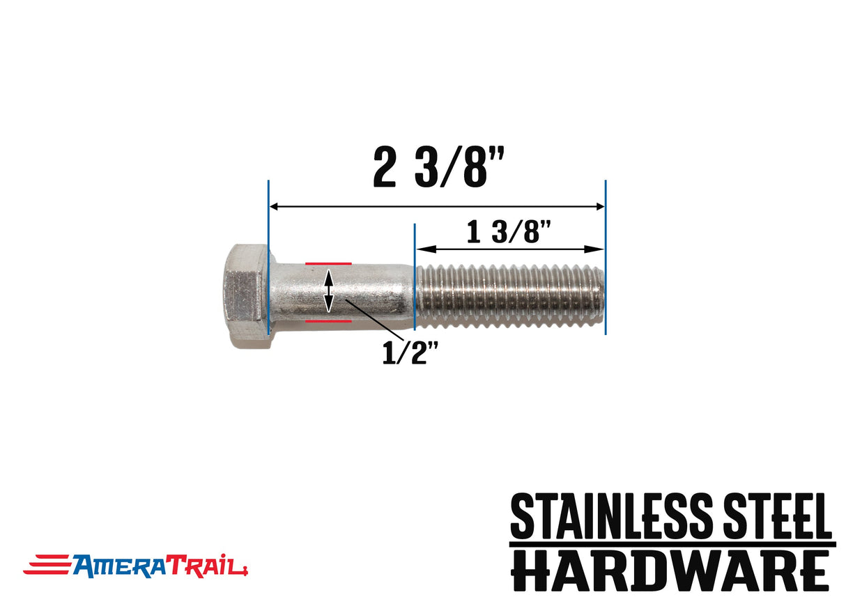 Stainless Steel Bolt 1/2 x 2 3/8", Hex Head - Available w/ Nut and Washer Hardware
