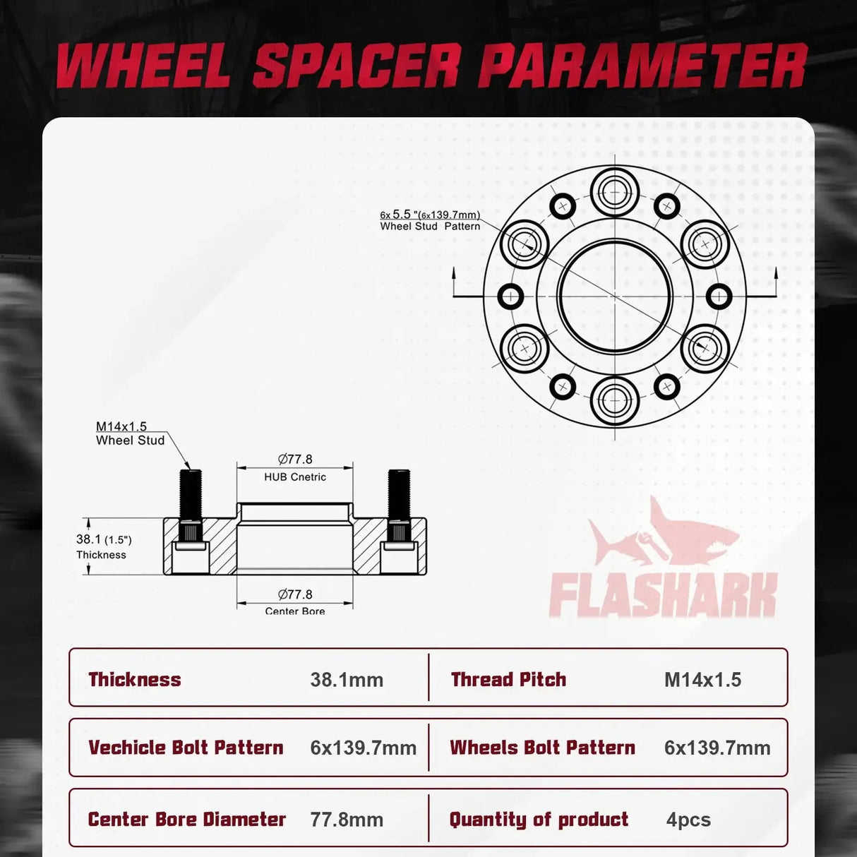 1.5 inch/2 inch 2019-2022 for Dodge Ram 1500 6x5.5 Inches Wheel Spacers 4PCS