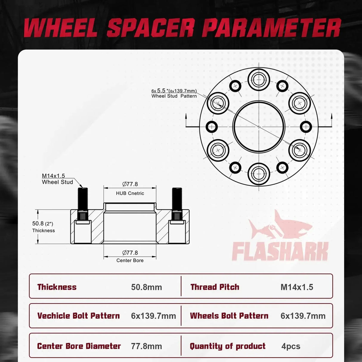1.5 inch/2 inch 2019-2022 for Dodge Ram 1500 6x5.5 Inches Wheel Spacers 4PCS