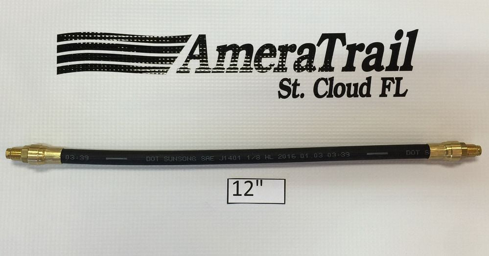 12" Brake Line, 1/8" ID 3/16" Brass Male Fittings w/ Stainless Flares - Kodiak Hydraulic Brake Hose