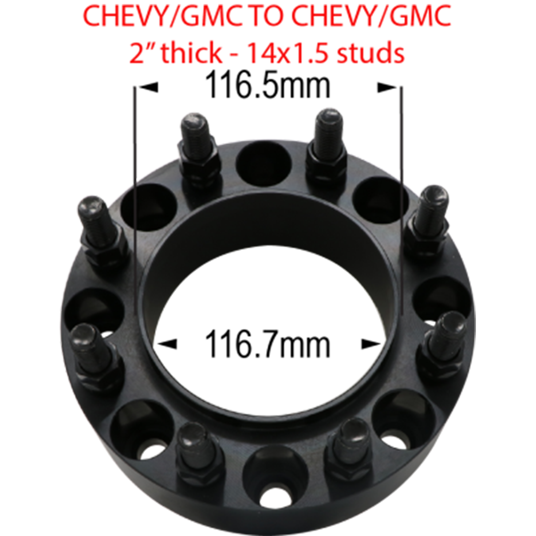 8 x 6.5" to 8 x 6.5" - 2" Thickness - Hub and Wheel Centric (Chevy/GMC) Far From Stock - CWA