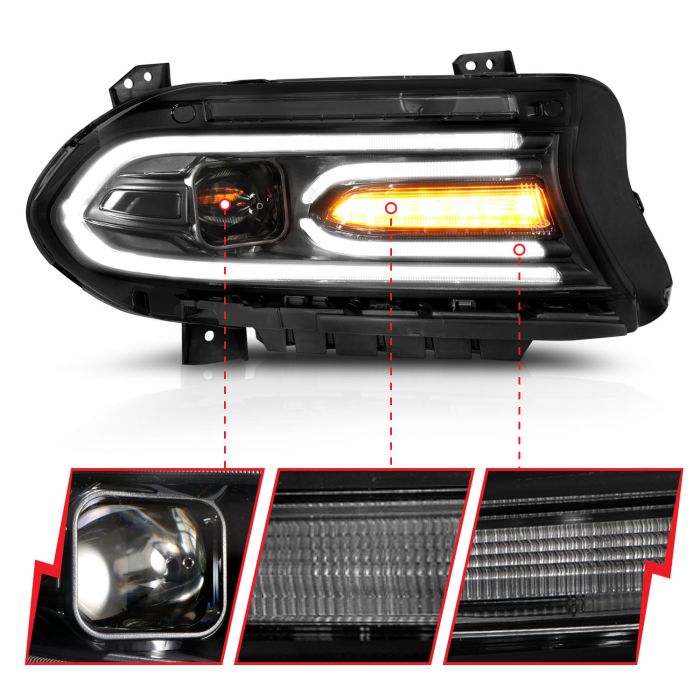 ANZO DODGE CHARGER 15-23 PROJECTOR PLANK STYLE HEADLIGHTS BLACK