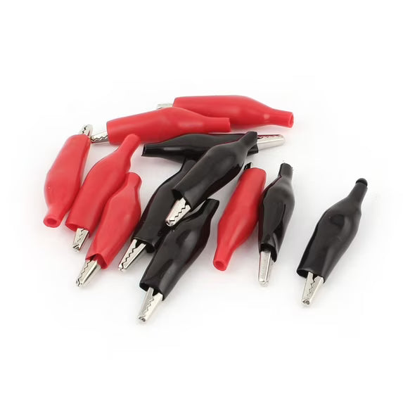 Fully Insulated Mini Alligator Clips Red+ Black 12pk TekShack