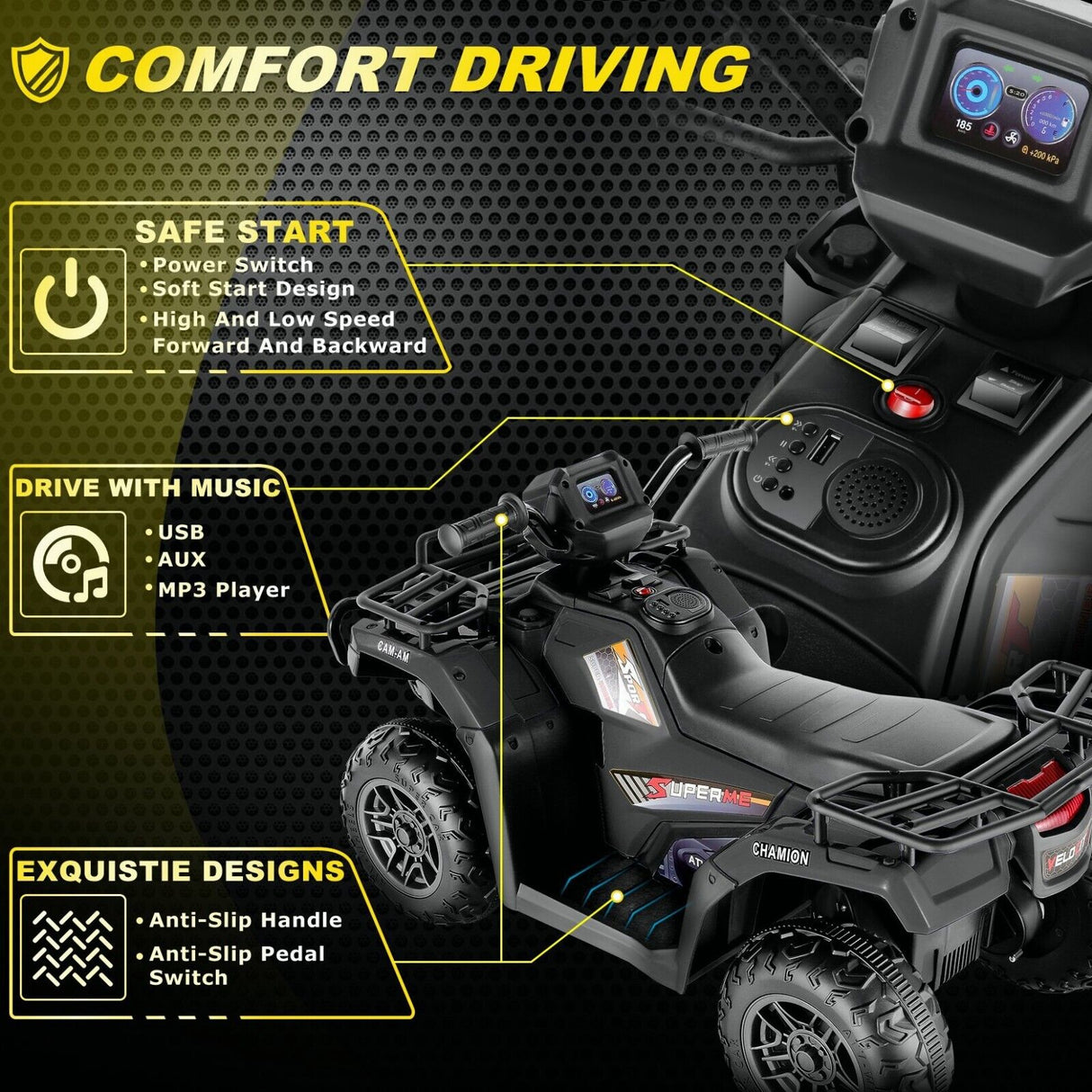 Electric Ride-On ATV Jeep Truck for Kids with LED Lights and Music