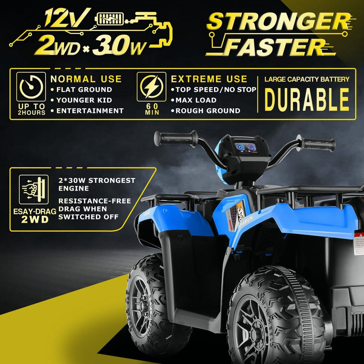 Electric Ride-On ATV Jeep Truck for Kids with LED Lights and Music