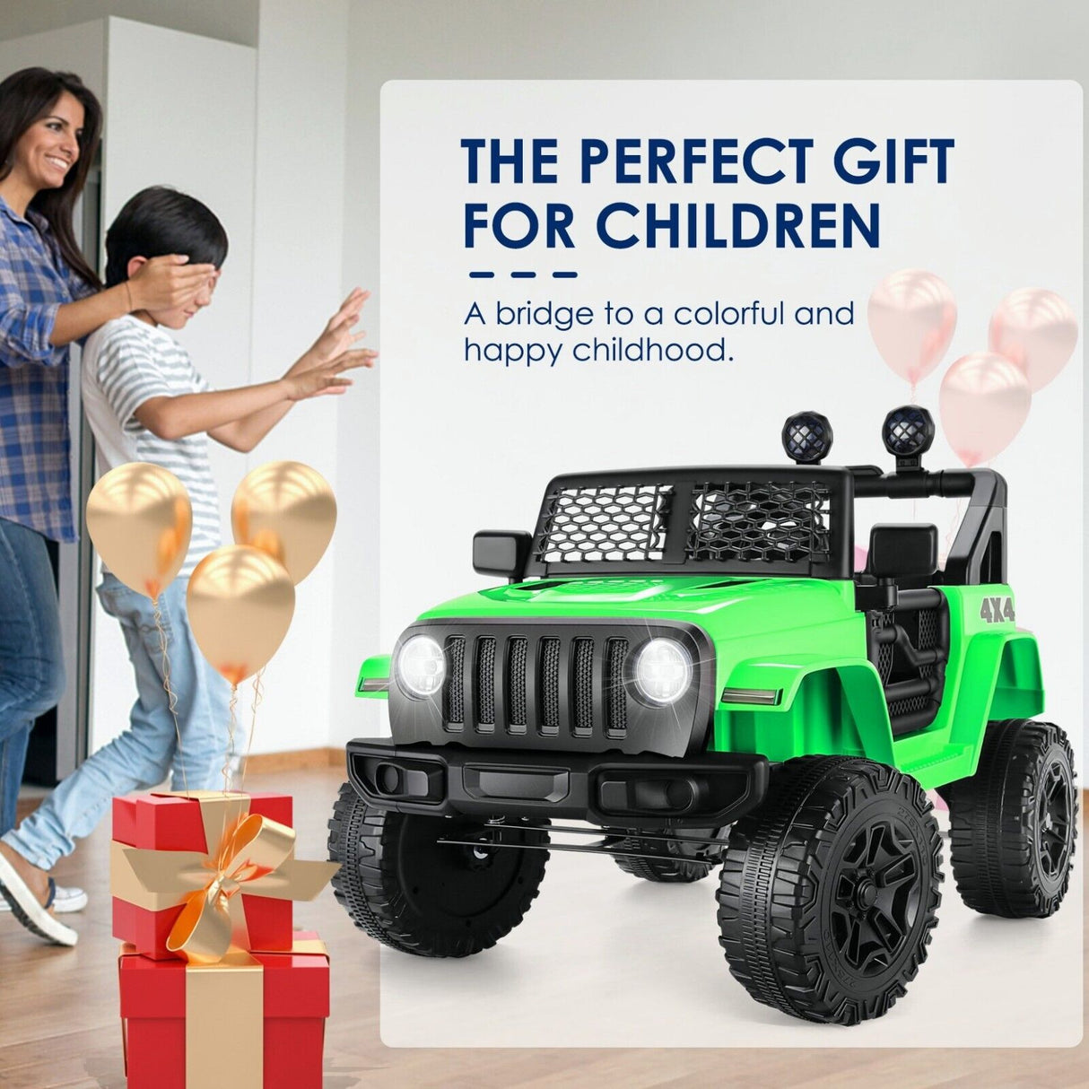 Electric Ride-On Jeep Truck for Kids: 12V/24V ATV Toy with Four-Wheel Drive