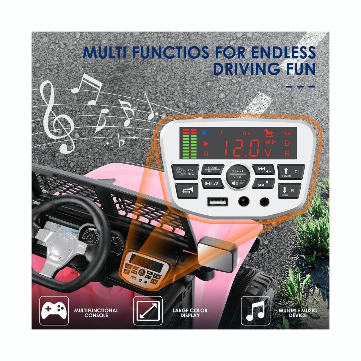12V/24V Electric Jeep Truck ATV Ride-On Toy with Parental Remote Control for Kids