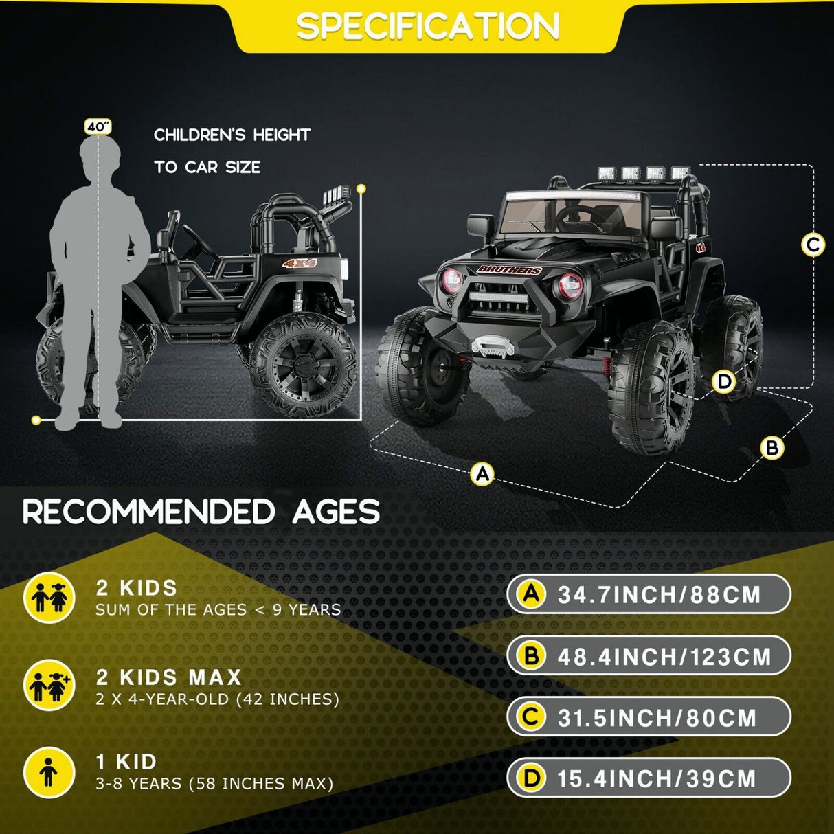 12V/24V Electric Jeep Truck ATV Ride-On Toy with Parental Remote Control for Kids