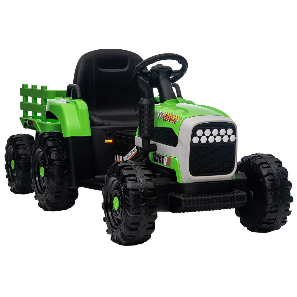 12V Battery Powered Electric Tractor Toy with Remote Control and Trailer Attachment