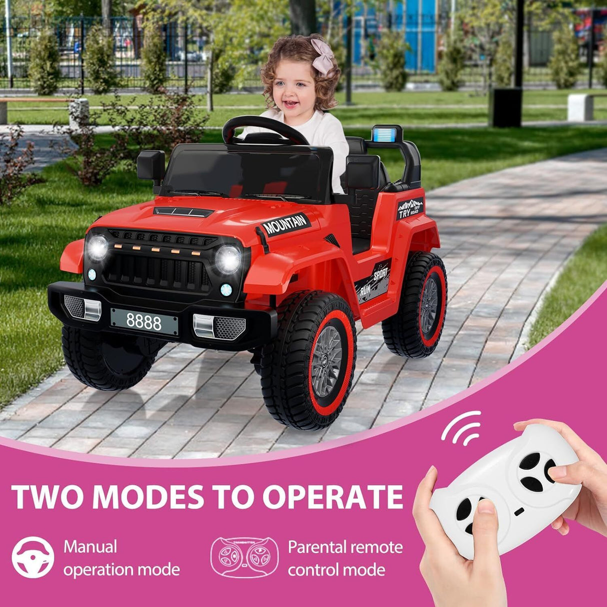 12V Electric Ride On Jeep Truck for Kids with Remote Control and Music - 3 Speed Options