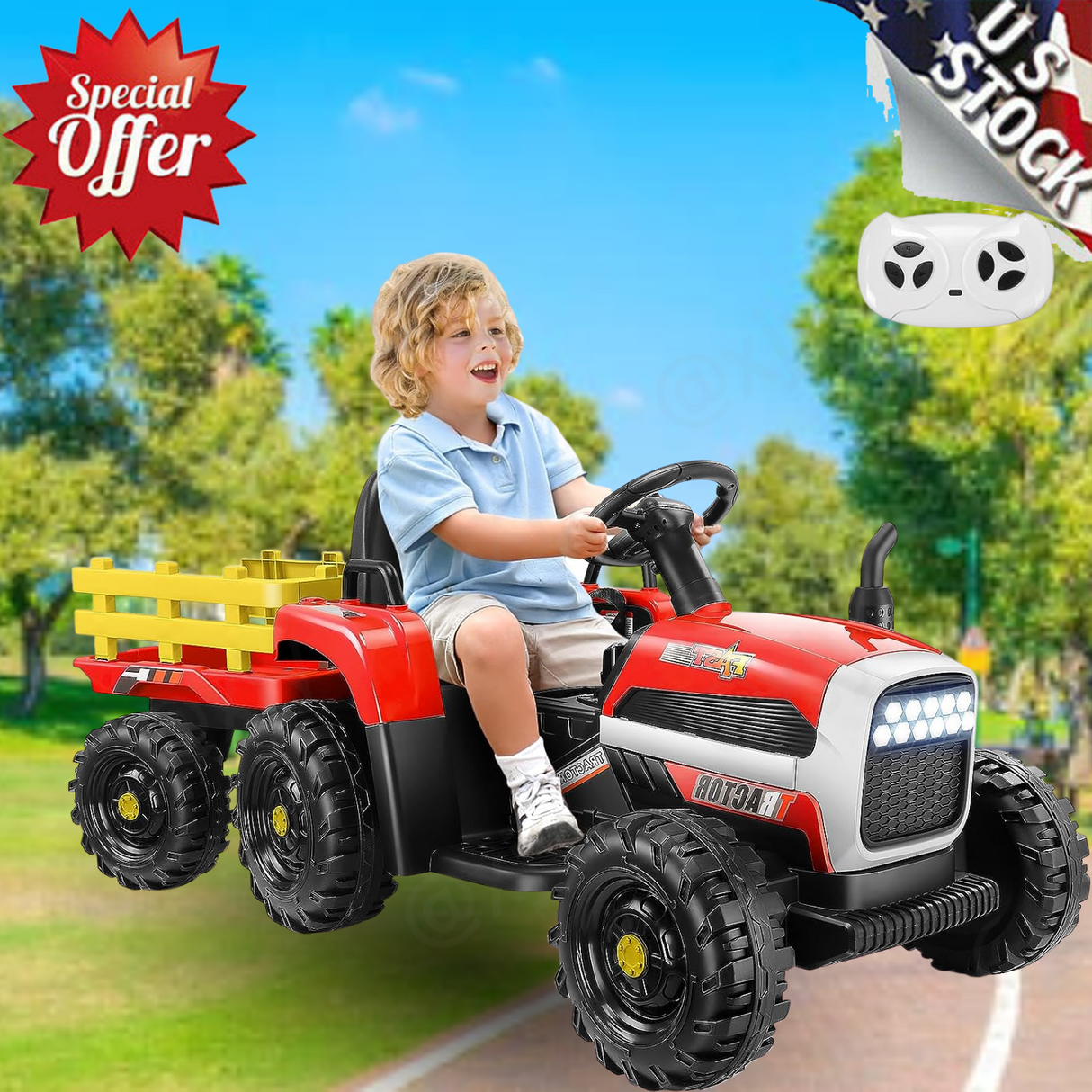 12V Electric Ride-On Tractor with Trailer for Kids - Includes Remote Control!