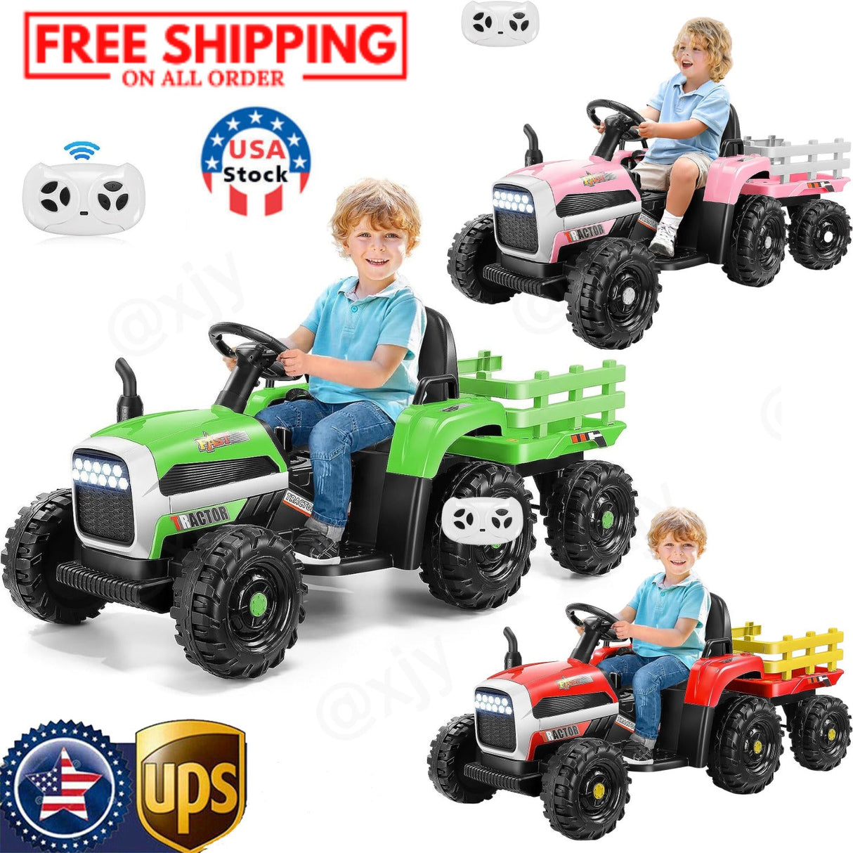 12V Electric Ride-On Tractor for Kids with Trailer Attachment