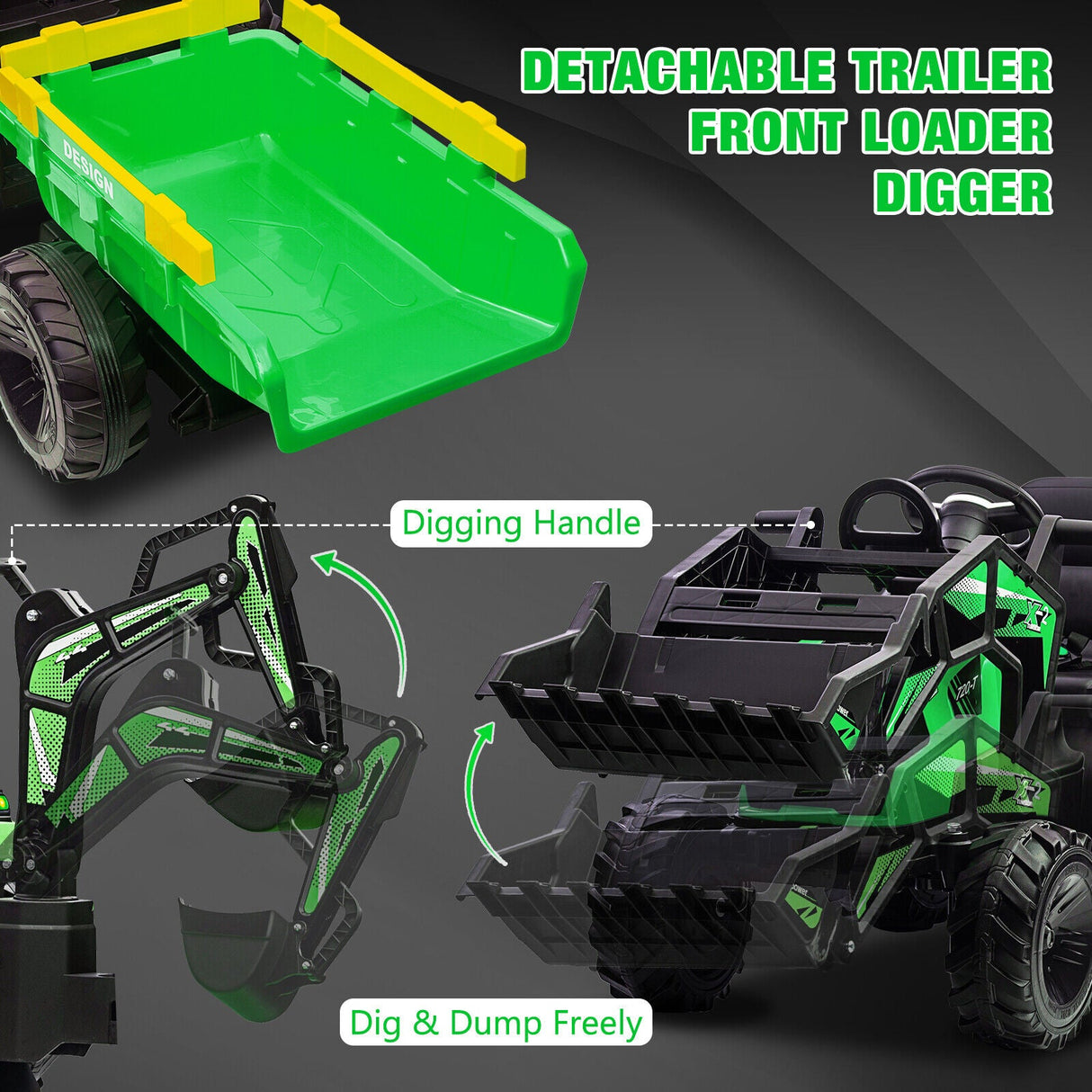 12V Electric Ride On Tractor Toy with Remote Control, Trailer, and LED Light - Perfect Gift for Kids