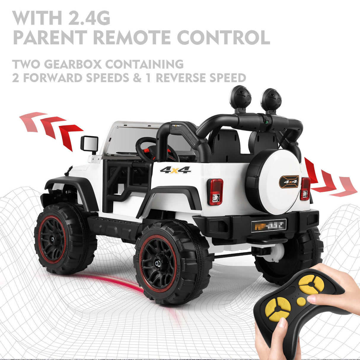 Electric 3-Speed Kids Ride-On Car with MP3, LED Lights, and Remote Control - White