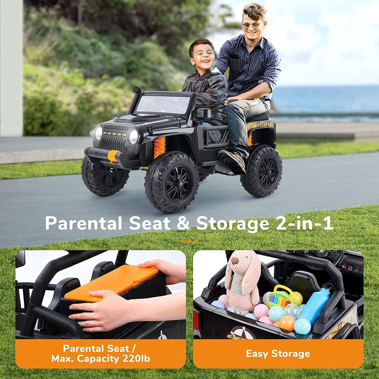 Electric Ride-On Toy Truck for Kids with Remote Control and Parent Seat - 12V