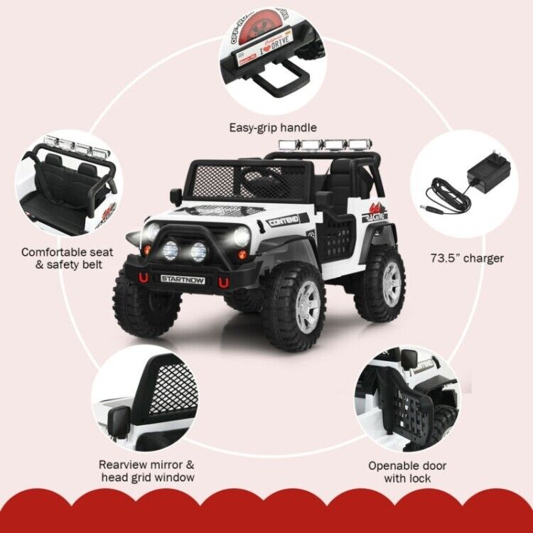 12V Kids Ride On Truck with Remote Control, LED Lights, 3-Speeds, and Music