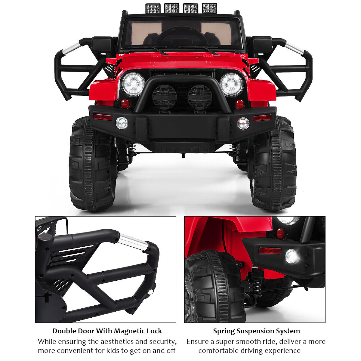 12V Kids Truck Car with Remote Control, MP3 Music, and LED Lights in Red