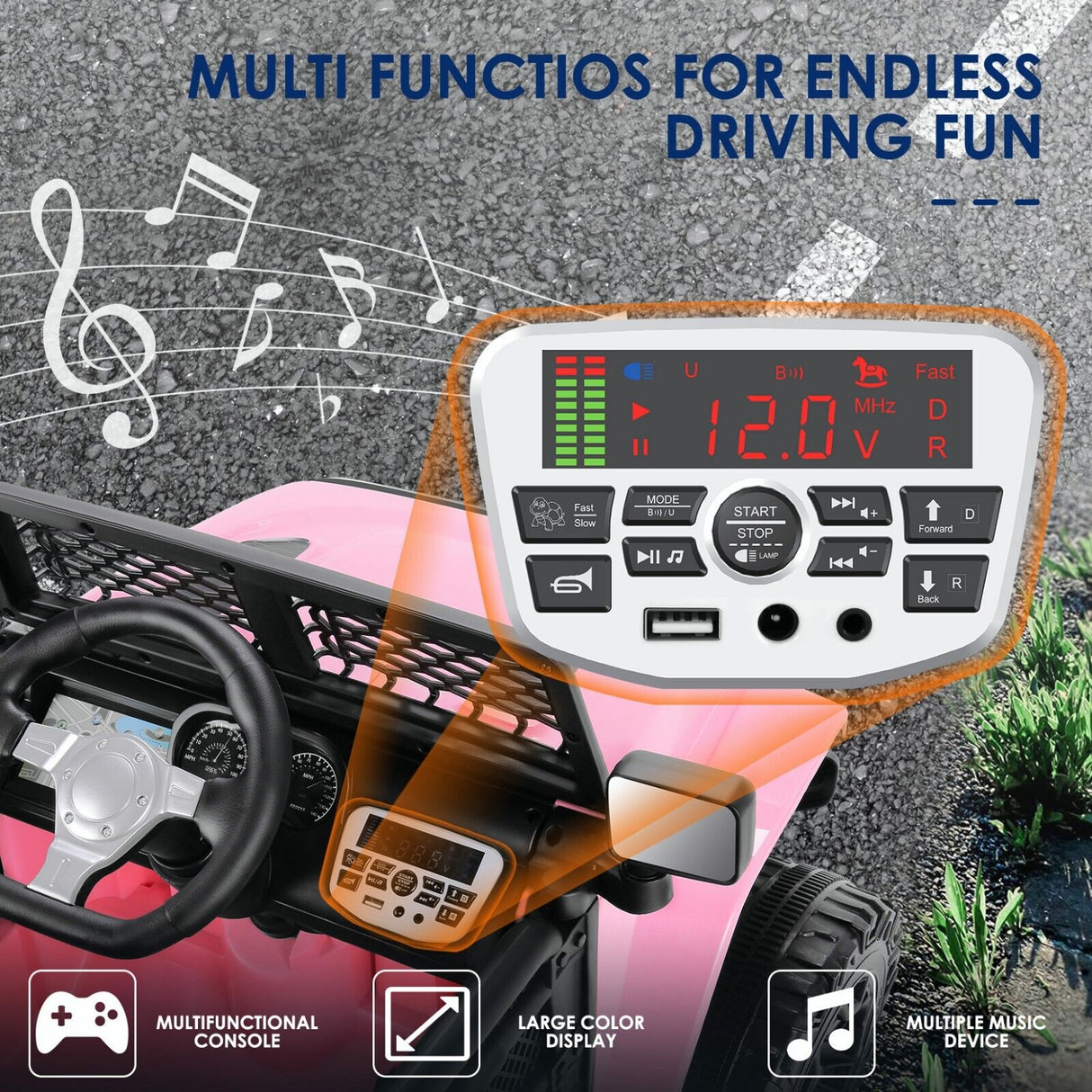 12V Pink Electric Ride-On Car for Kids with Remote Control - Battery Powered Toy Vehicle