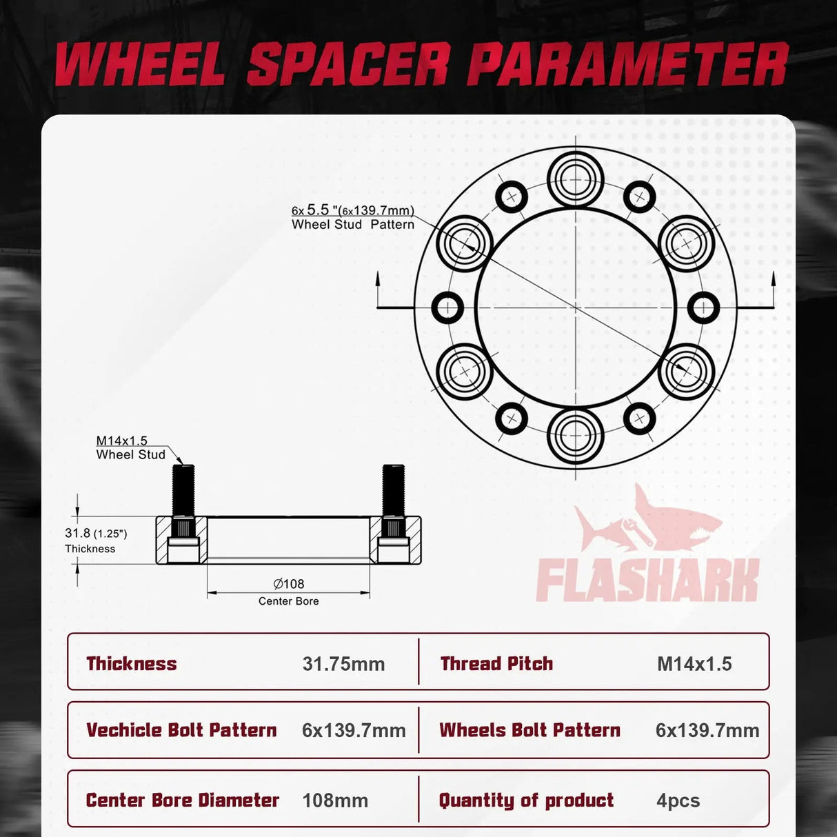 For 1988-2021 Chevy Chevrolet Silverado GMC Cadillac 1500 2500 6x5.5 Inches Wheel Spacers 4PCS