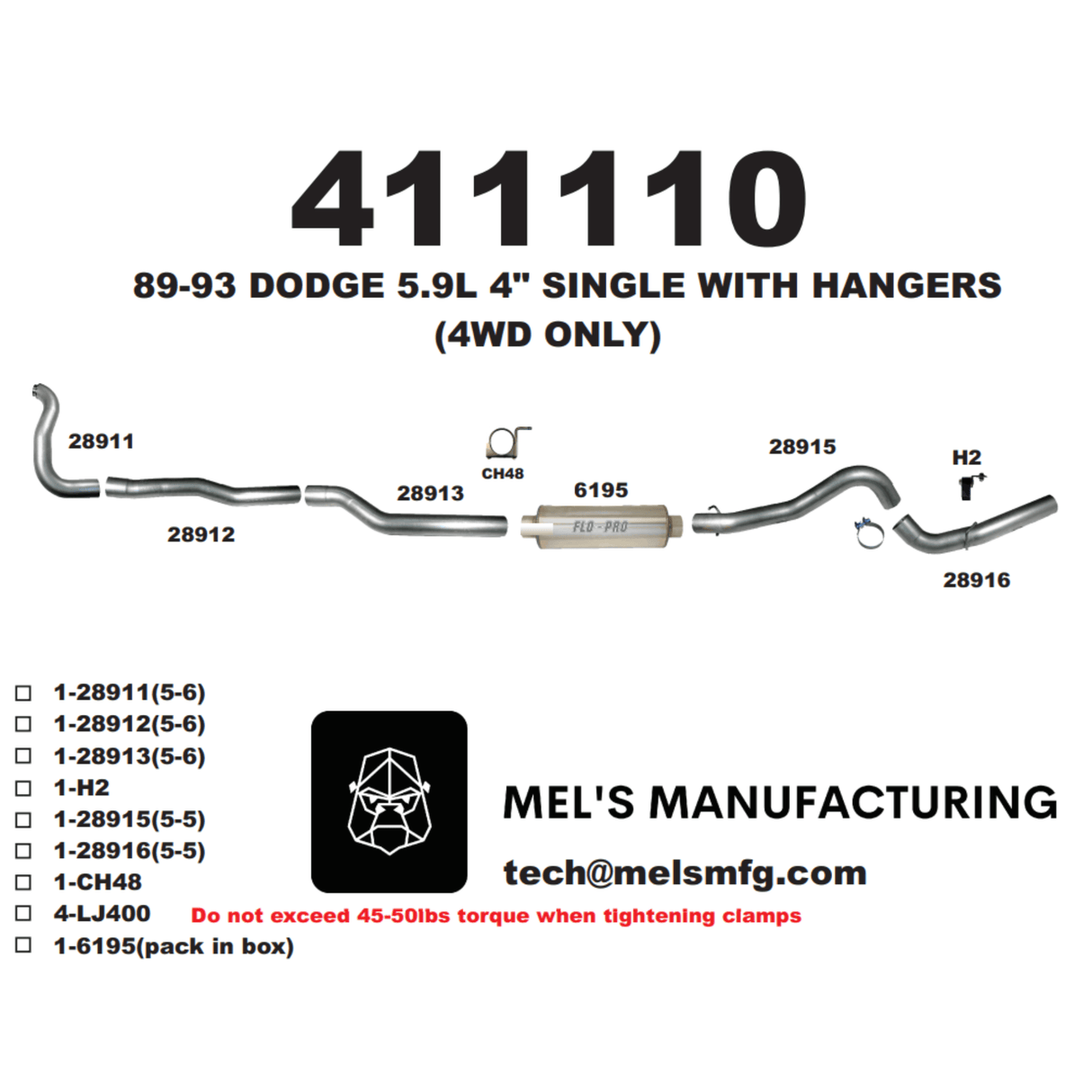 1989-1993 Cummins 5.9L 4" Turbo Back Exhaust w/ Muffler (411110)
