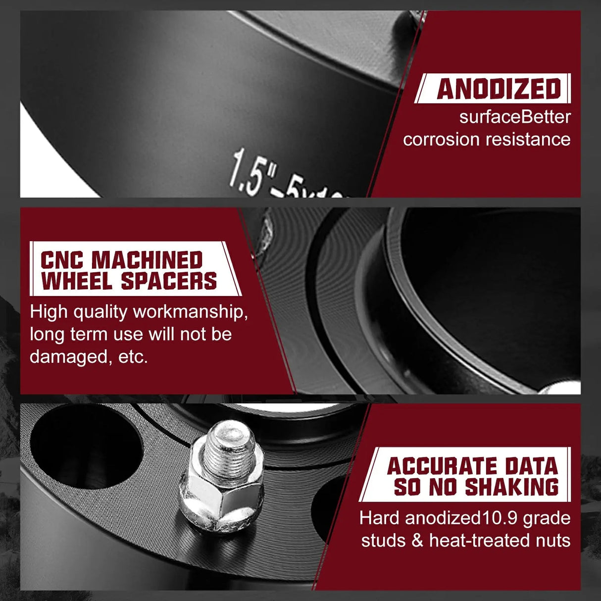 1999-2010 Grand Cherokee WJ WK, 2007-2018 Wrangler JK JKU, 2006-2010 Commander XK Black 5X5 Wheel Spacers 4PCS