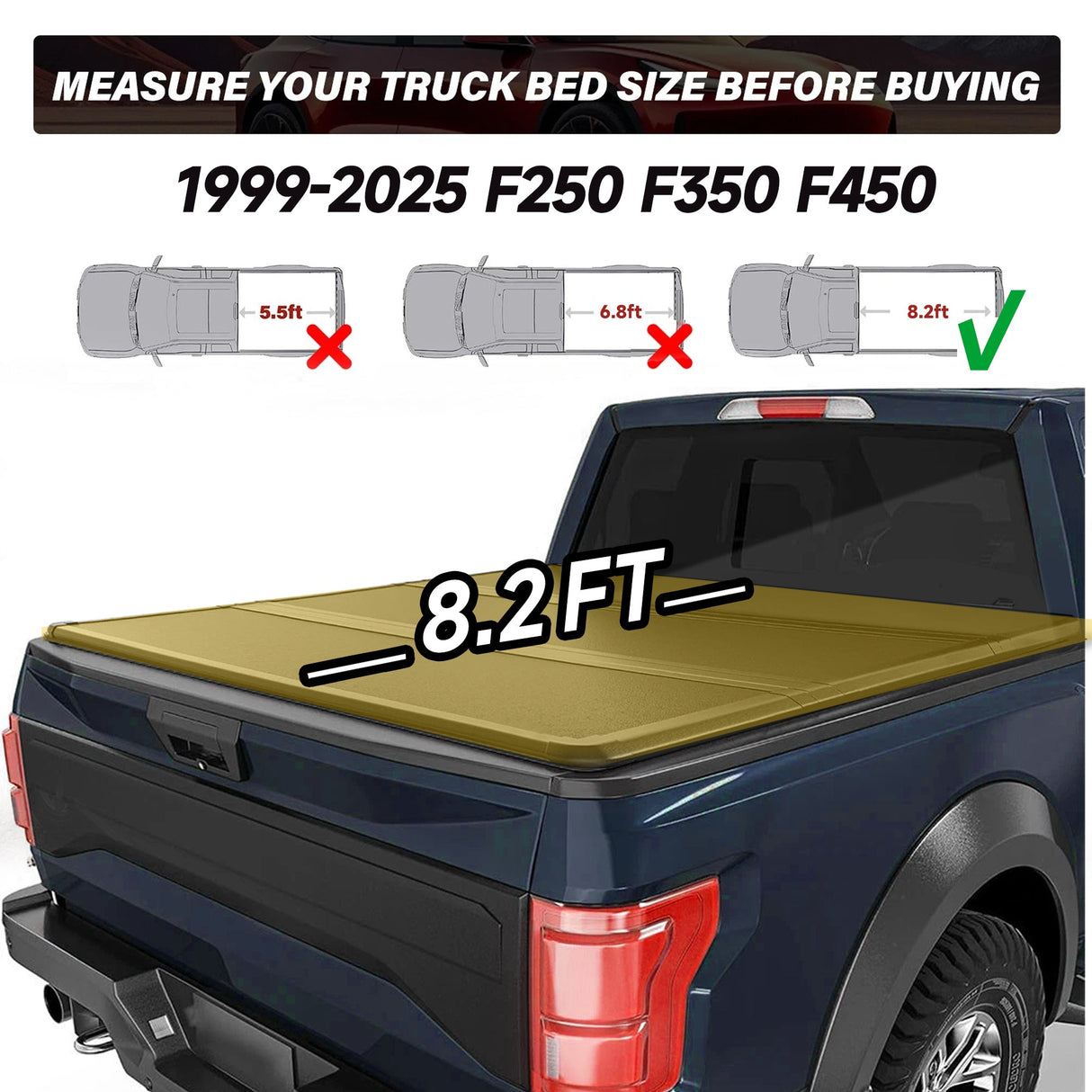Trucktok 1999-2025 Ford F250 F350 Super Duty 8.2FT Hard Tri-Fold Tonneau Cover Truck Bed Pickup TruckTok