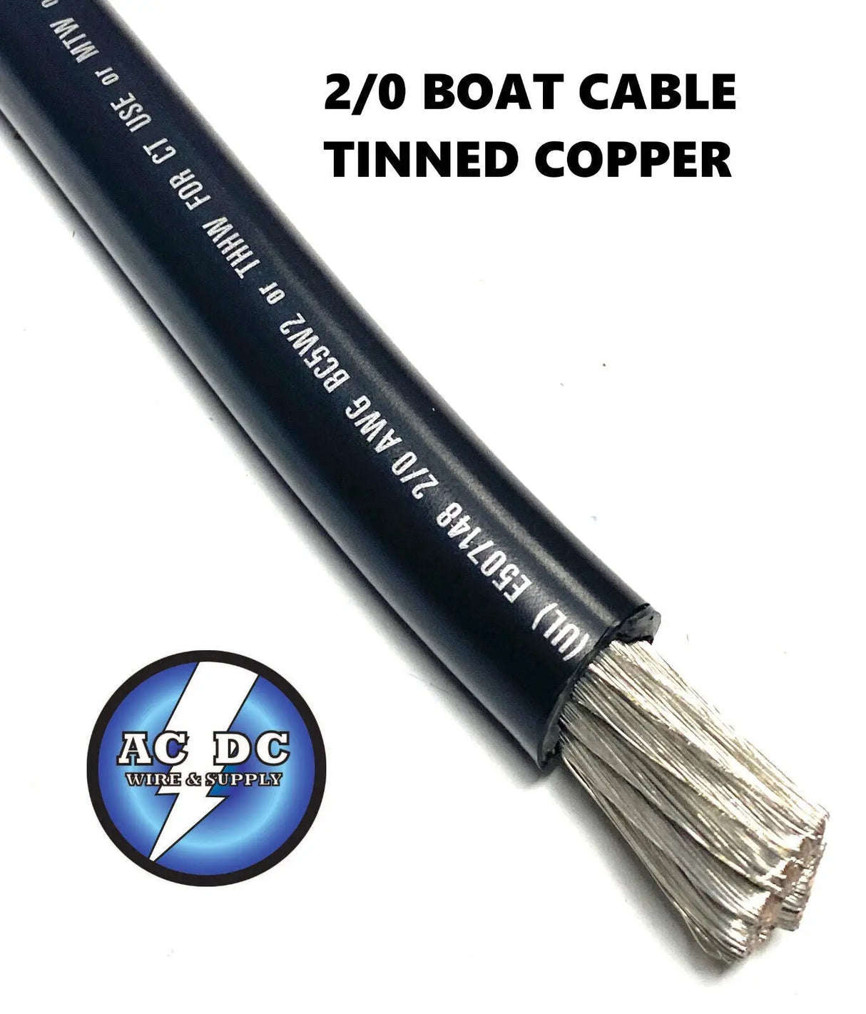 2/0 AWG Gauge Tinned Marine Battery Cable Flexible SAE SGT BOAT CABLE 25' BLACK AC DC WIRE AND SUPPLY
