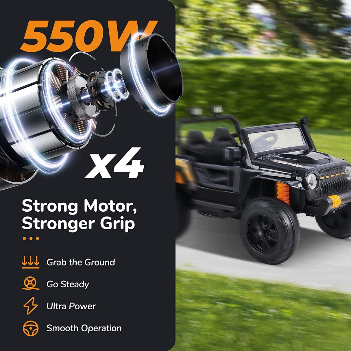 Interactive 12V Kids Car with Cushioned Spring, Cool Lights, and Remote Control