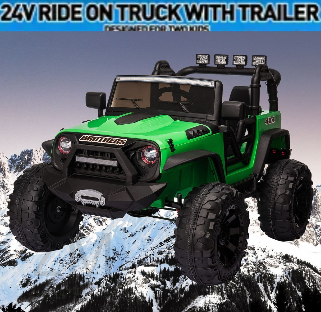 2-Seater 24V Kids Ride-On Truck with Remote Control, LED Lights, and 3-Speed Options