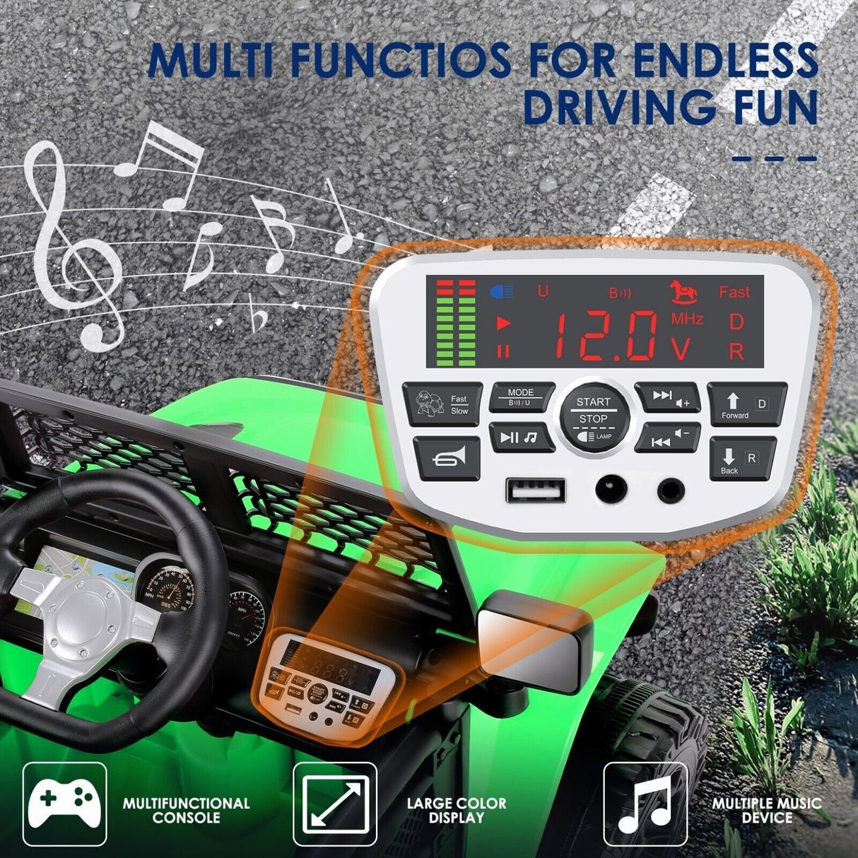 2-Seater Kids Electric Ride-On Truck with Bluetooth and LED Music - 24V/12V