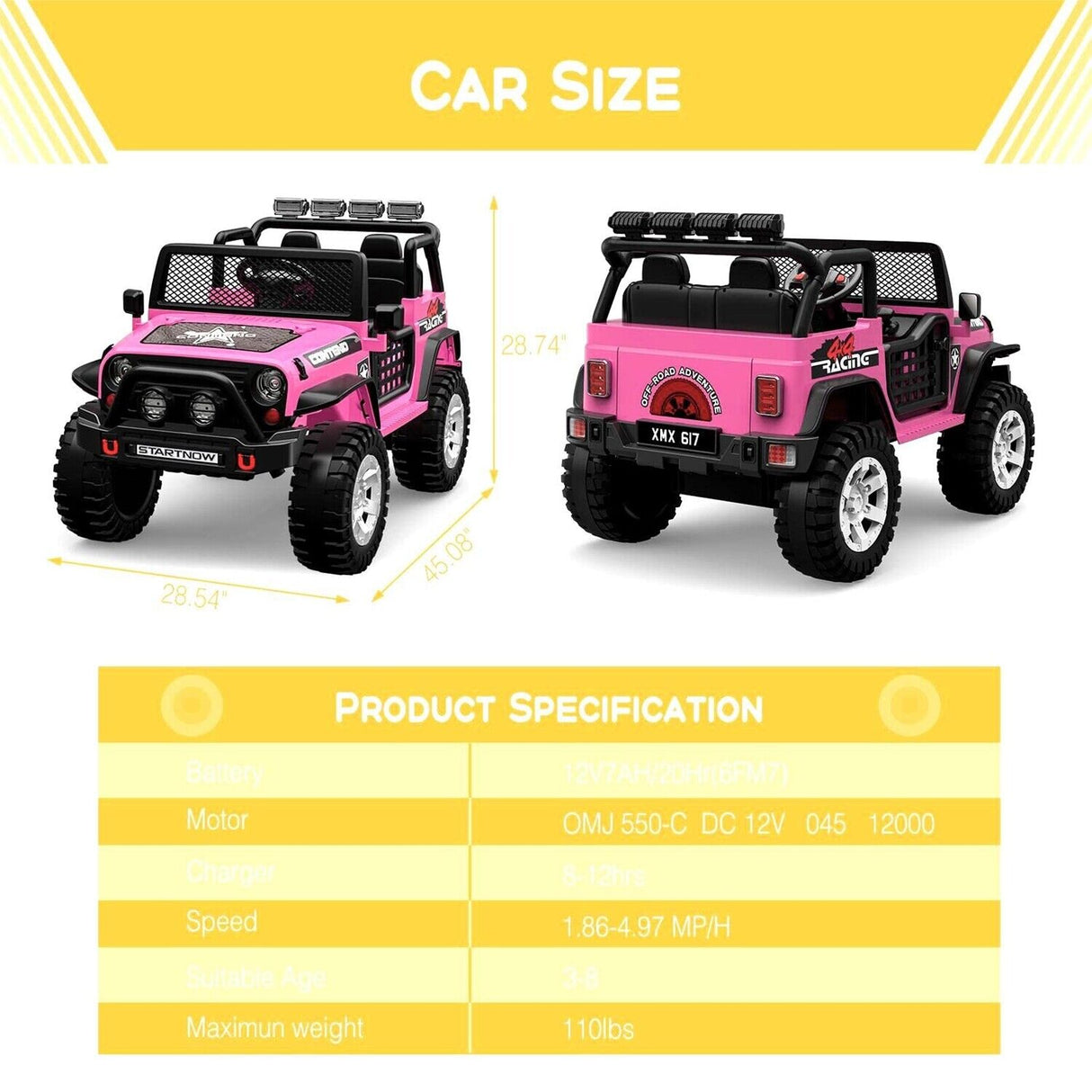2-Seater Kids Ride-On Truck with Remote Control, LED Lights, Music, and Double Doors