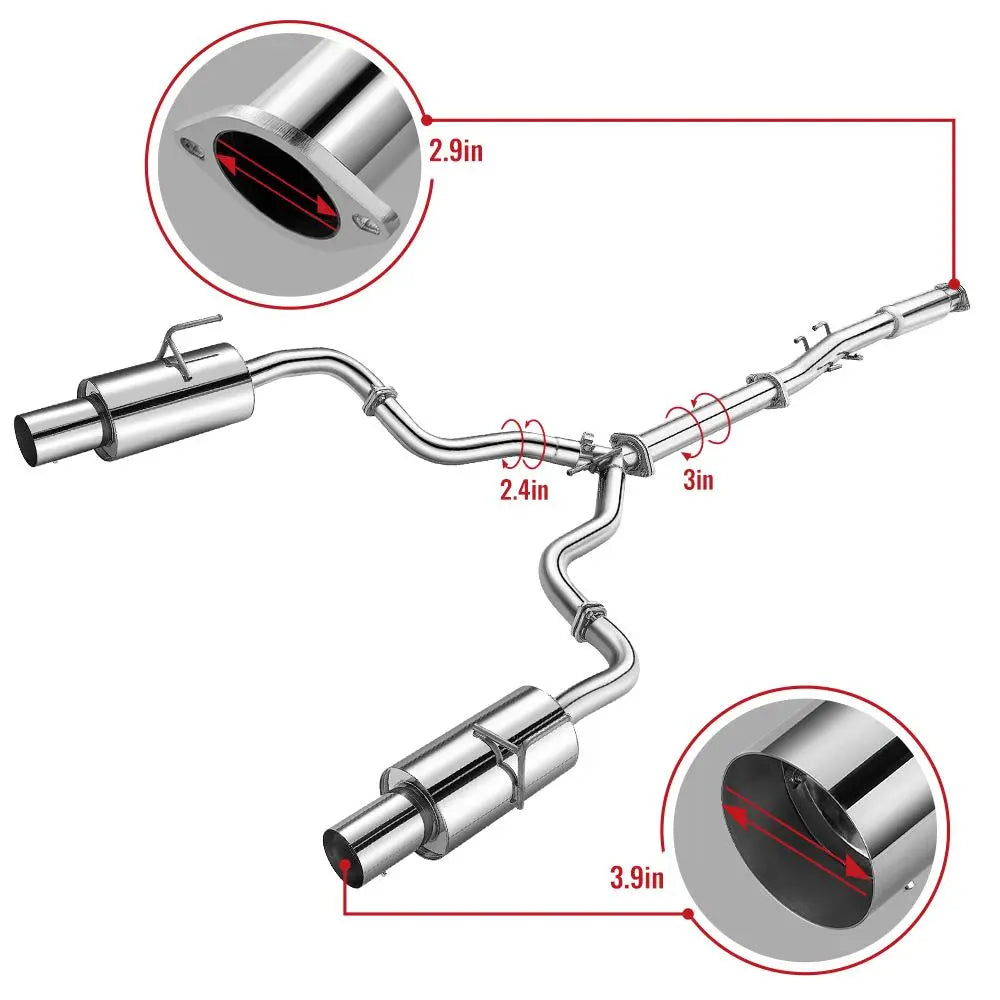 2007-2012 Nissan Altima V6 4 Inches Rolled Muffler Tip Catback Exhaust System