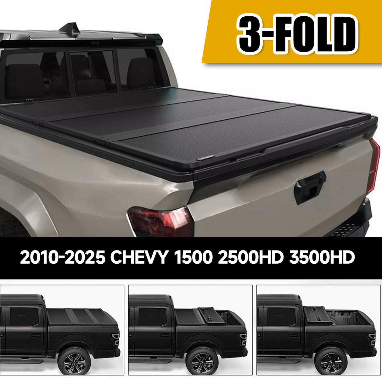Trucktok 2010-2025 Chevy Silverado Sierra 8FT 3-Fold Hard Bed Tonneau Cover TruckTok