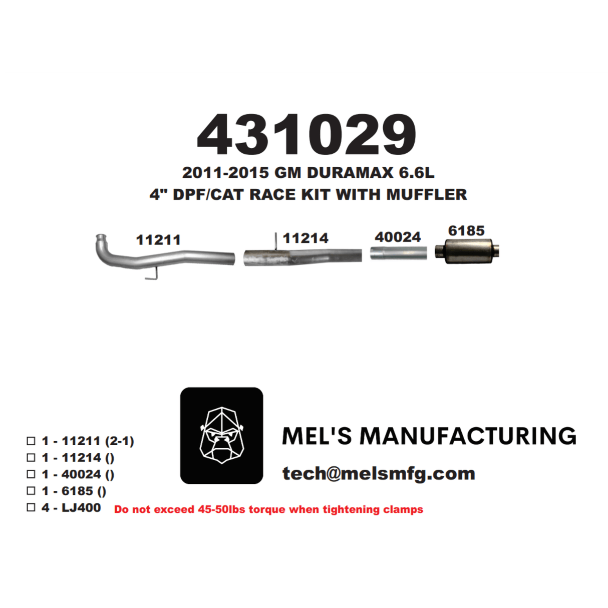 2011-2015 Duramax LML 4" Car & DPF Race Pipe w/ Muffler (431029)