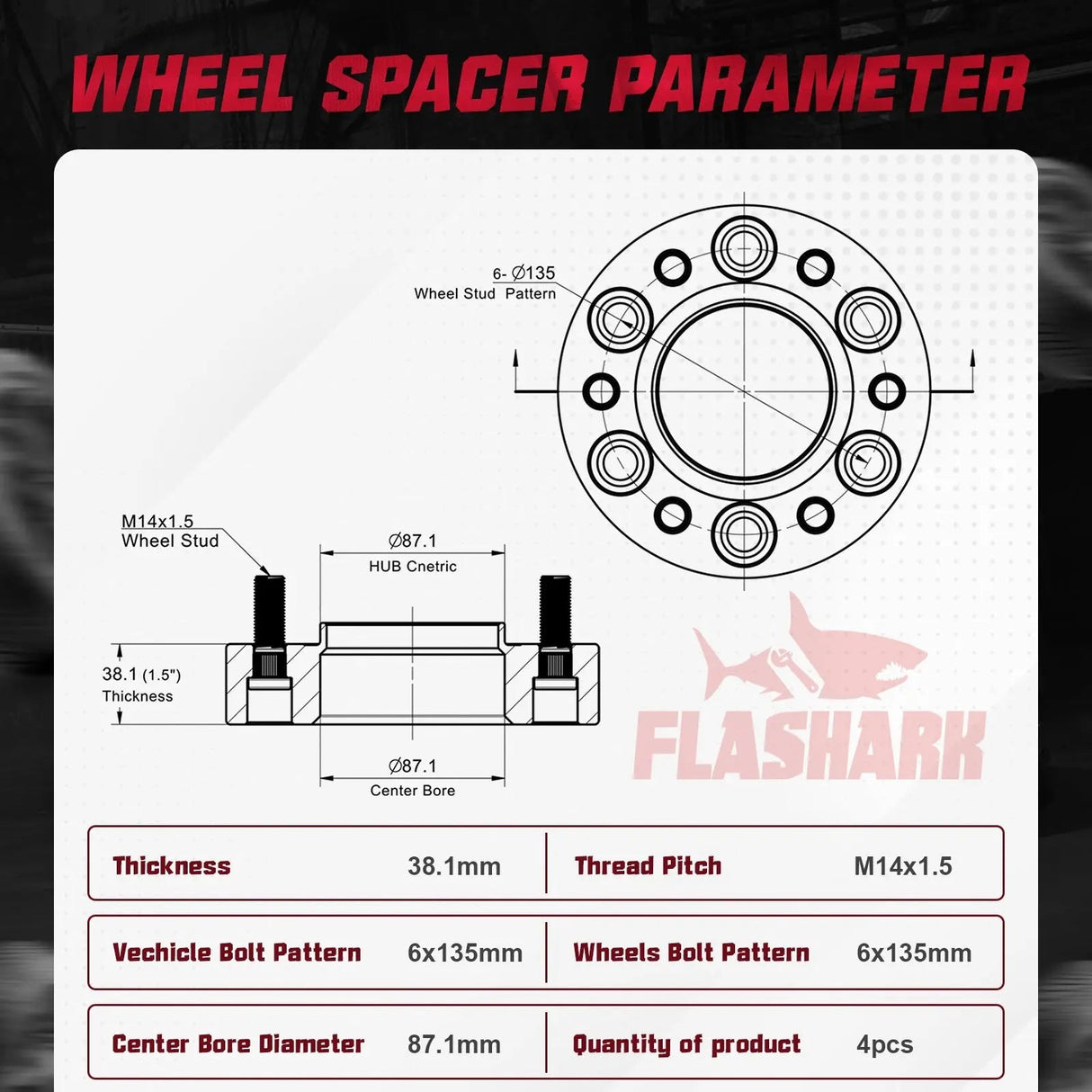 For 2015-2022 Ford F150 / Lincoln Navigator 1.25/1.5/2 Inches 6x135mm Wheel Spacers 4PCS Flashark