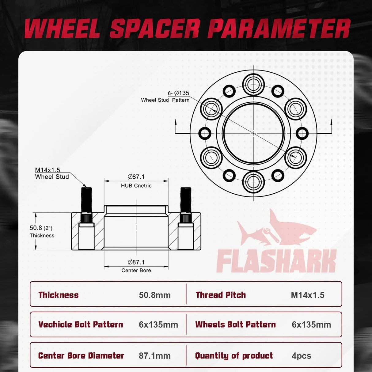 For 2015-2022 Ford F150 / Lincoln Navigator 1.25/1.5/2 Inches 6x135mm Wheel Spacers 4PCS Flashark