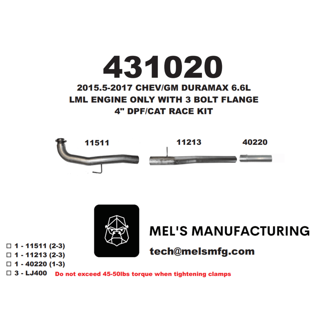 2015.5-2016 Duramax LML 4" Cat & DPF Race Pipe No Muffler (431020)