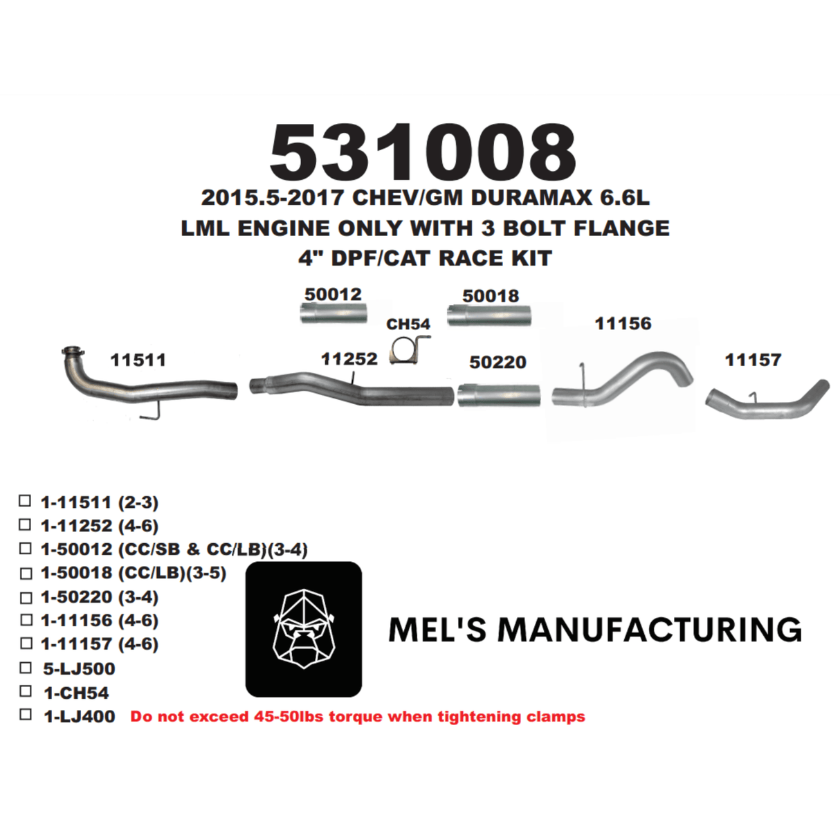 2015.5-2016 Duramax LML 5" Downpipe Back Exhaust No Muffler (531008)