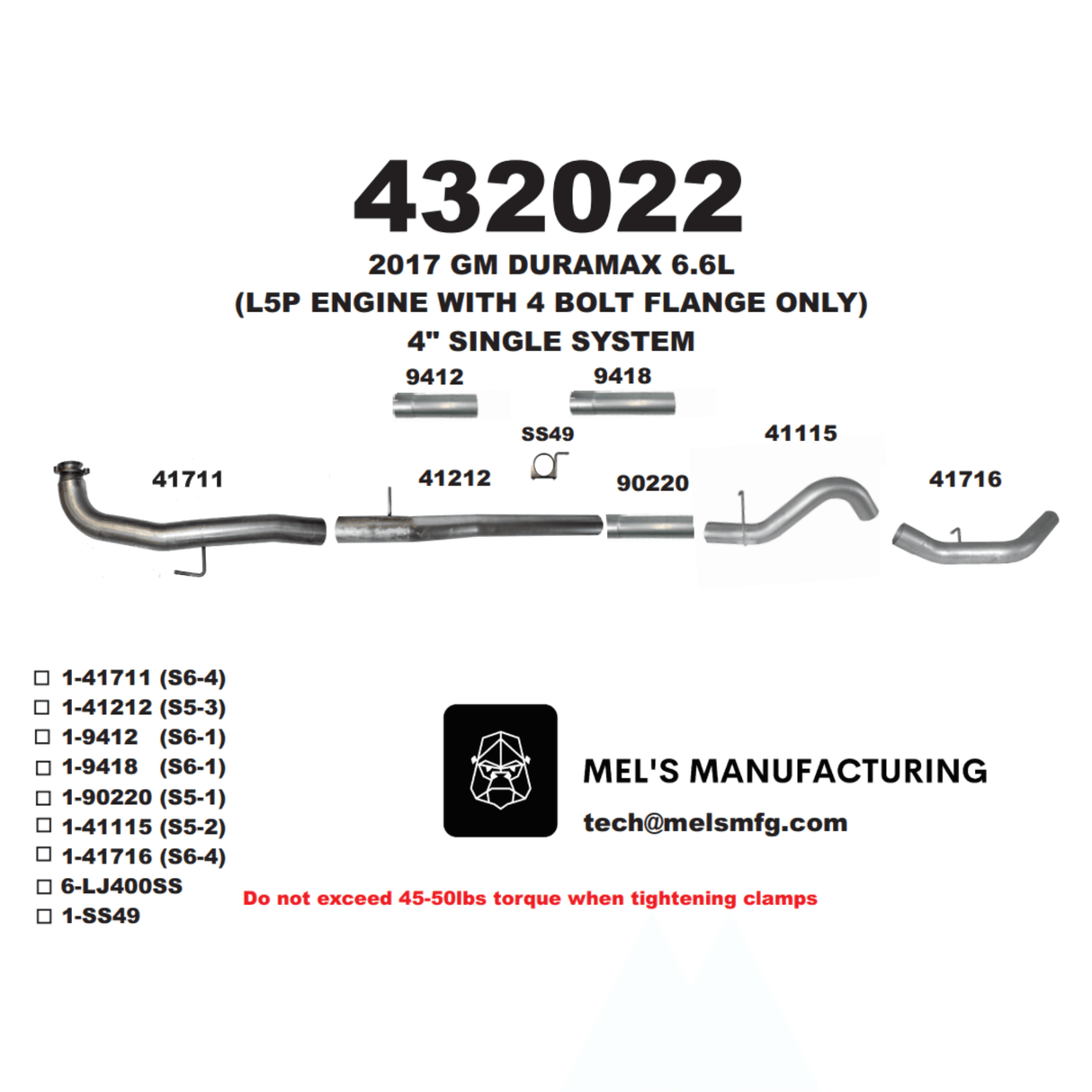 2017-2019 Duramax L5P 4" Downpipe Back Exhaust No Muffler (431022)