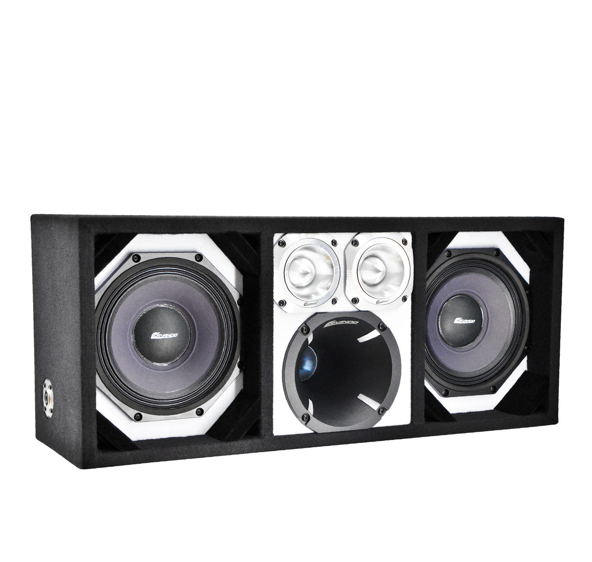 KTPON-208WHITE / DUAL 8" WHITE/BLACK LOADED PORTED BOX (With Tweeters + Driver) Comando Audio Inc.