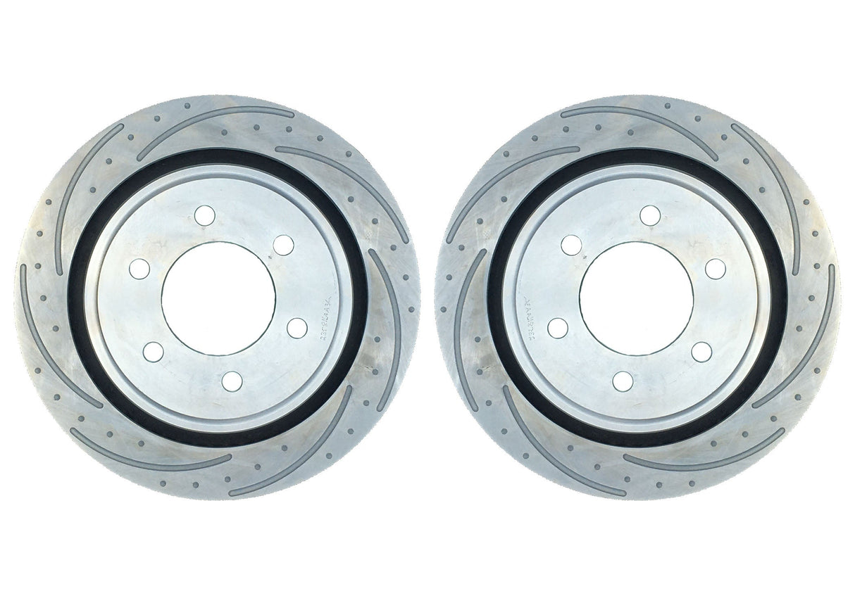 New Performance Rotors- Pair, Dimple-Drilled, Slotted, Zinc Plated. 23128AB3L/3R
