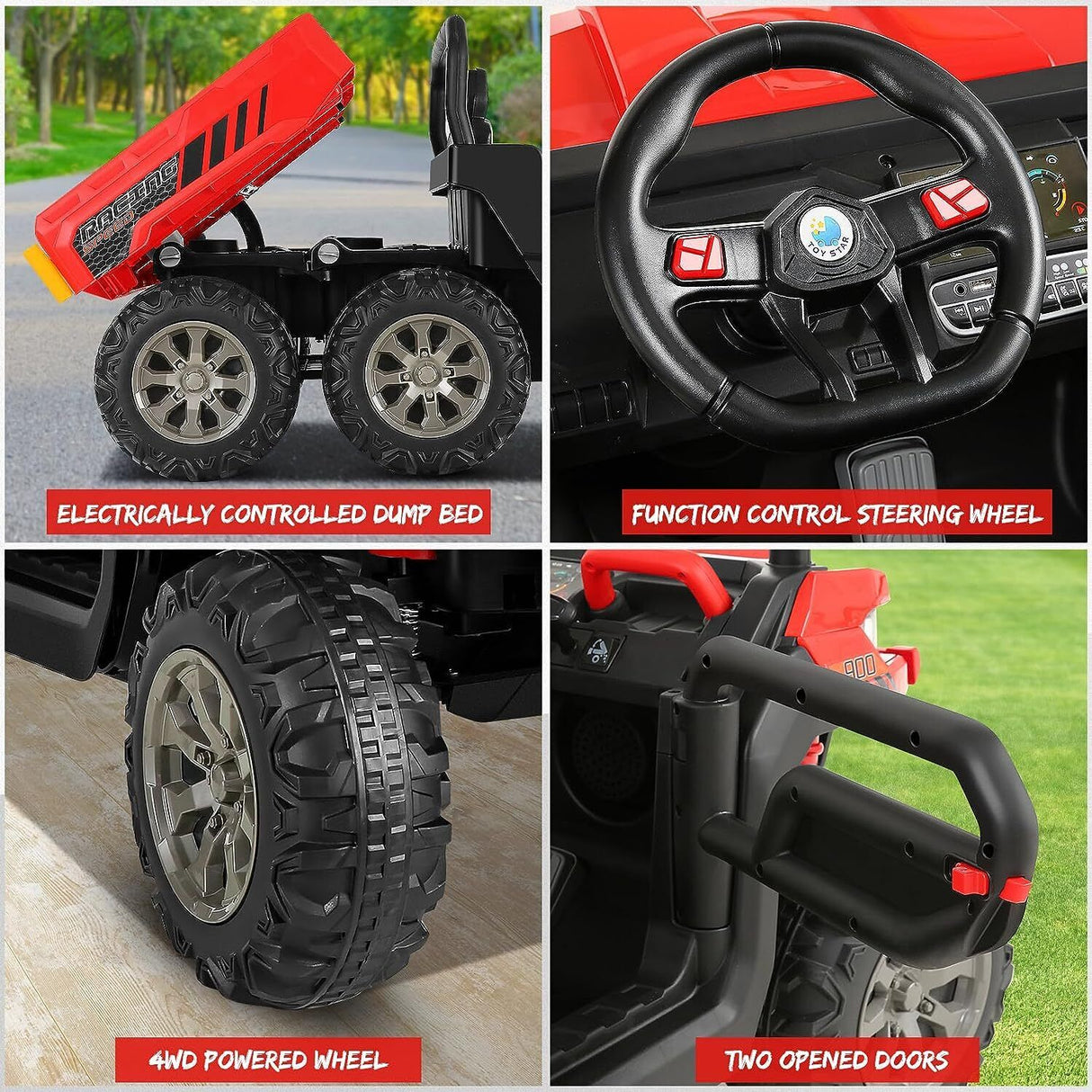 2-Seater 24V Battery-Powered 4WD Dump Truck for Kids with Remote Control