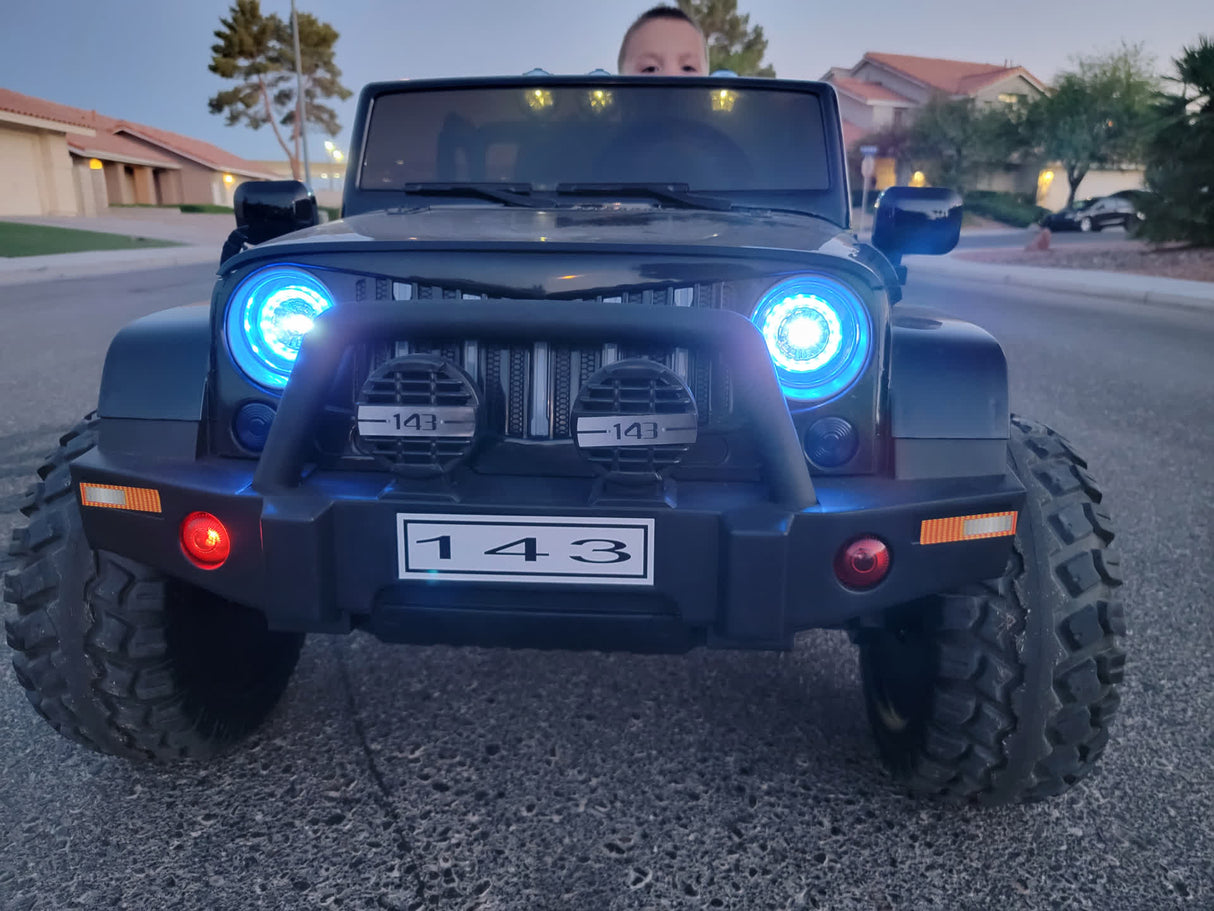 2 Seater 24 Volt 4x4 Electric Ride On Jeep Style Rubber Tires Fully Loaded Truck ATV UTV For Kids W/Magic Cars® Wireless Parental Control MagicCars
