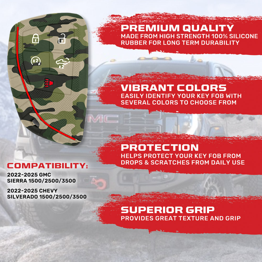 GMC & Chevy 22-25 Sierra & Silverado 1-Piece 100% Silicone Rubber Key Fob Cover - Multiple Colors