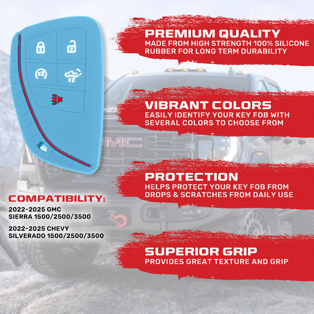 GMC & Chevy 22-25 Sierra & Silverado 1-Piece 100% Silicone Rubber Key Fob Cover - Multiple Colors