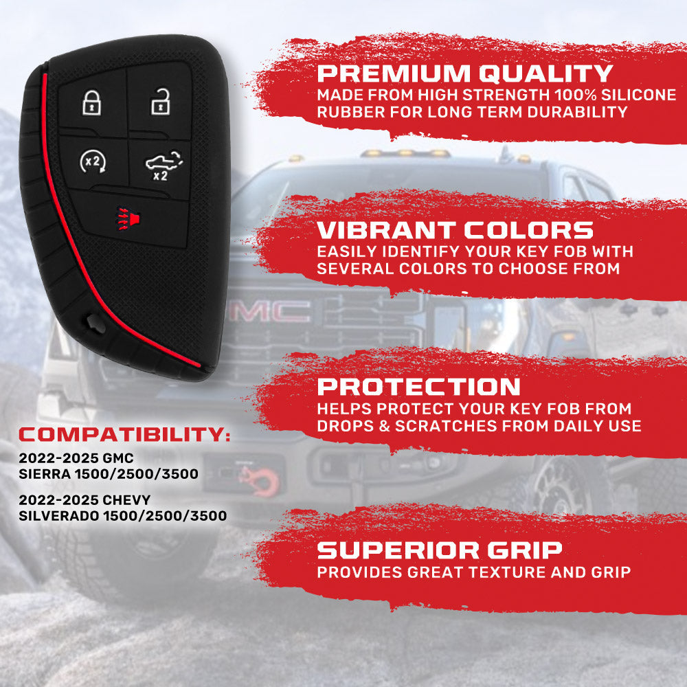 GMC & Chevy 22-25 Sierra & Silverado 1-Piece 100% Silicone Rubber Key Fob Cover - Multiple Colors