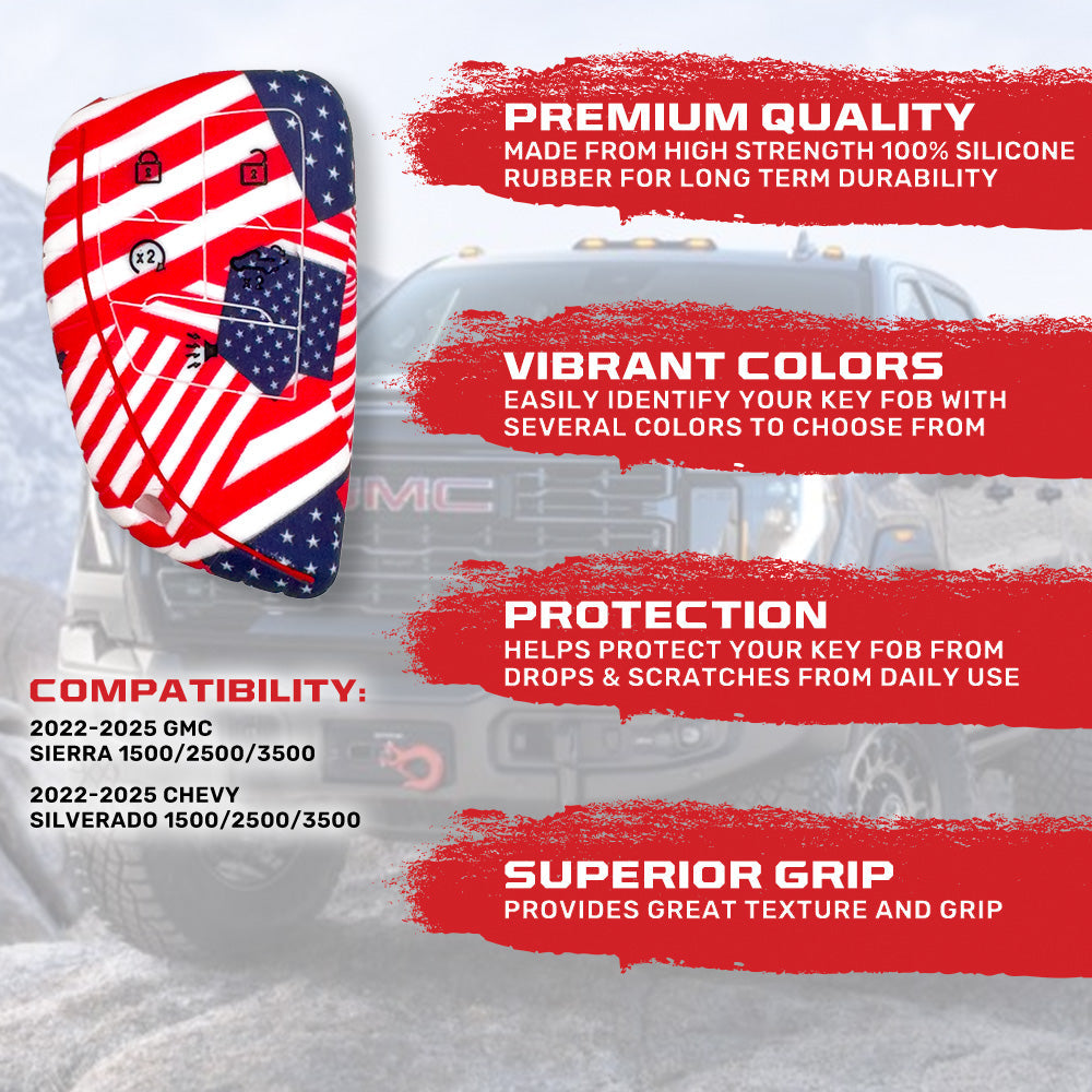 GMC & Chevy 22-25 Sierra & Silverado 1-Piece 100% Silicone Rubber Key Fob Cover - Multiple Colors