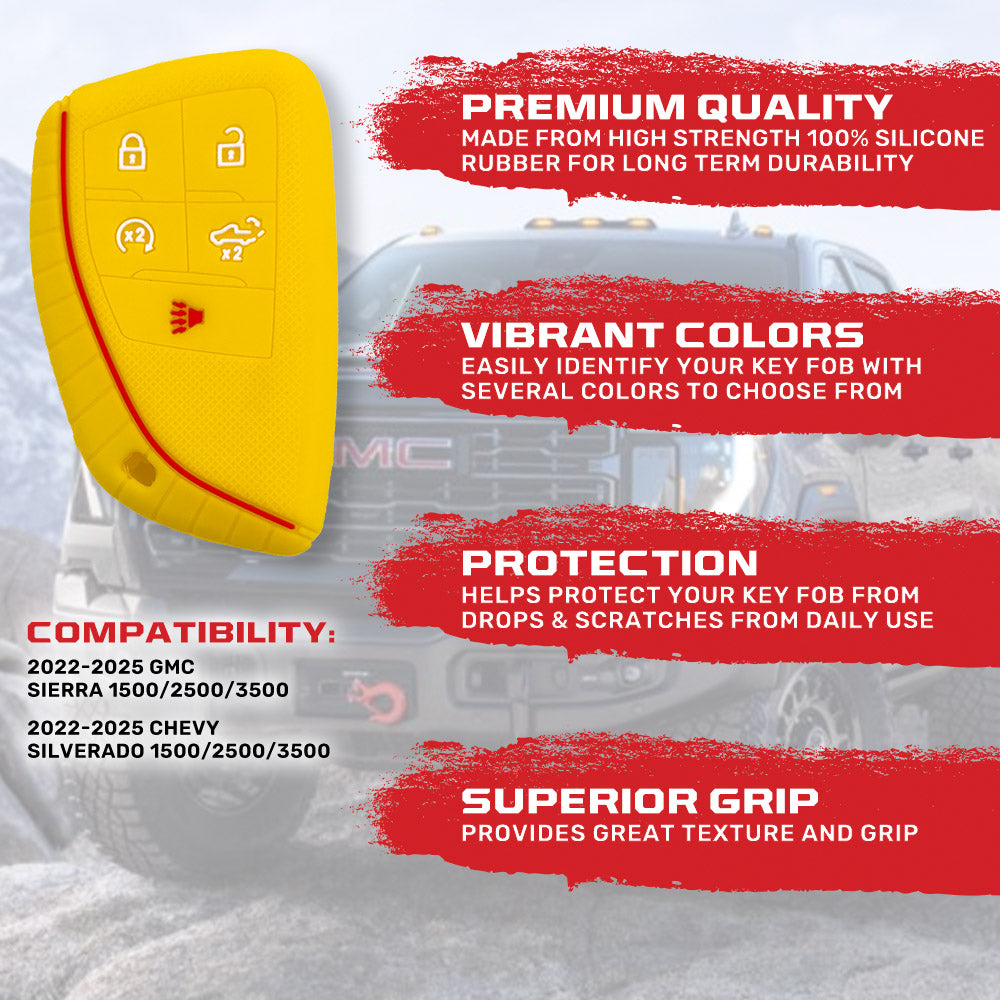 GMC & Chevy 22-25 Sierra & Silverado 1-Piece 100% Silicone Rubber Key Fob Cover - Multiple Colors