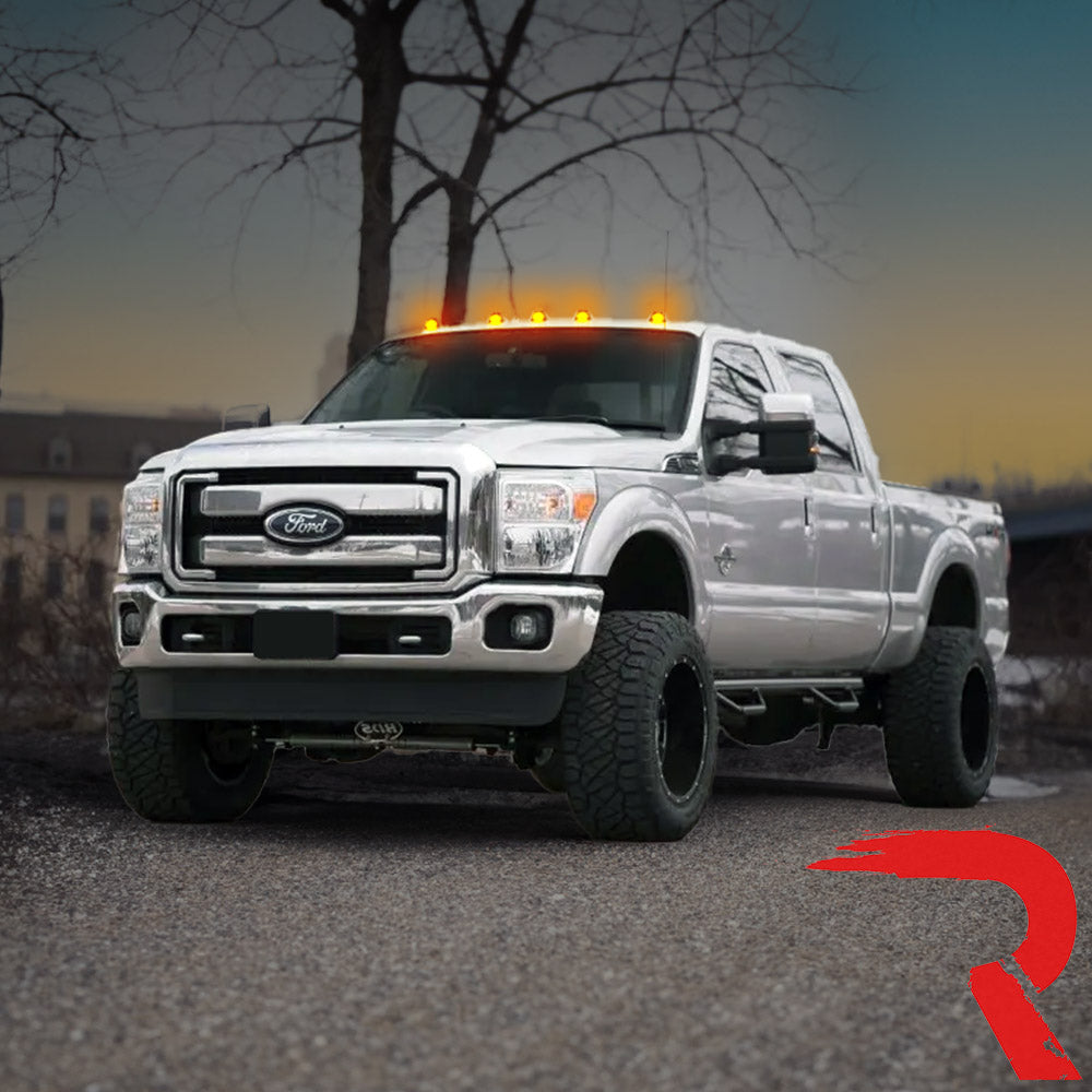 Ford Super Duty 99-16 5 Piece Cab Lights Amber Xenon Bulbs with Clear Lens - (Attn: This cab light kit replaces OEM factory installed Ford 99-16 cab roof light lenses)